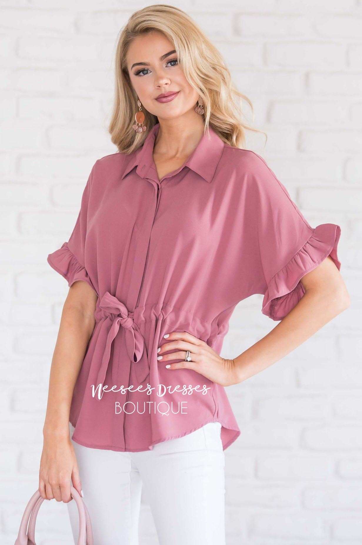 Button Up Cinched Waist Blouse