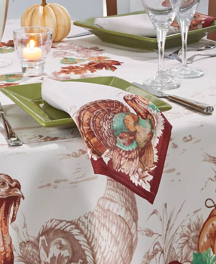 Elrene Holiday Turkey Bordered Fall Napkins Set of 8