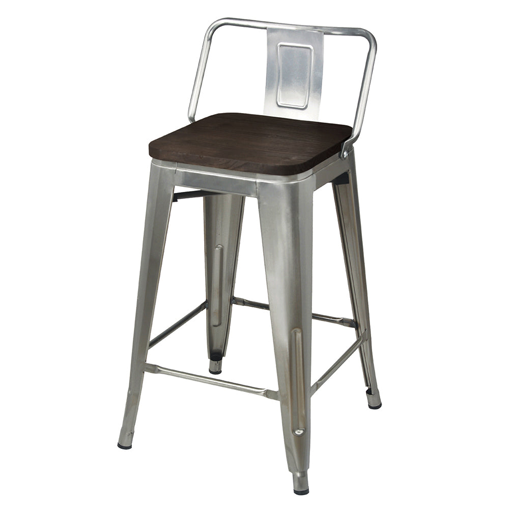 GIA Design Group 24 Inch Counter Height Low Back Metal Stools with Dark Wood Seat， Gunmetal， Set of 4