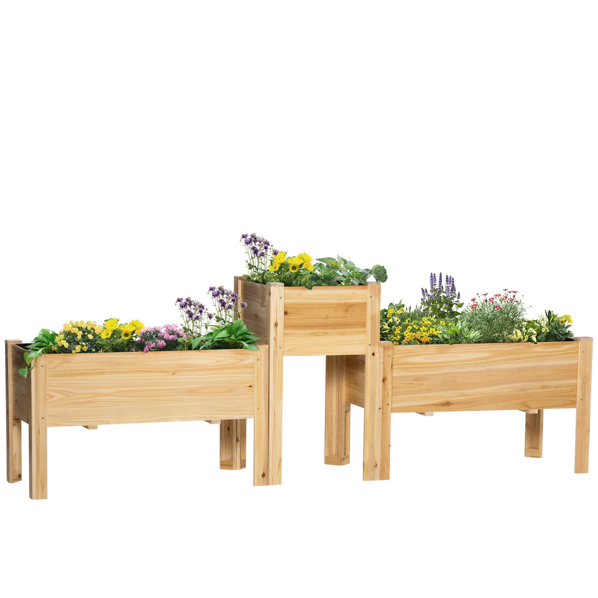 ikayaa Raised Garden Bed, Set of 3 Elevated Wood Planter Boxes for Vegetables Herbs Flowers