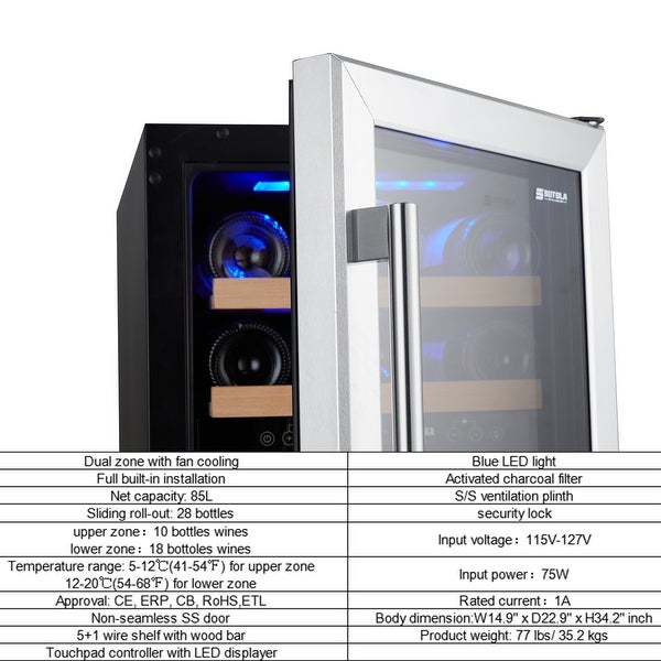 Wine Cooler Refrigerators 28 Bottle Fast Cooling Wine Fridge， Digital