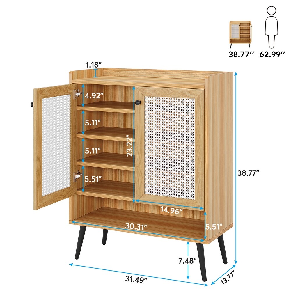 Shoes Cabinet Storage with Door  Rattan Shoe for Entryway