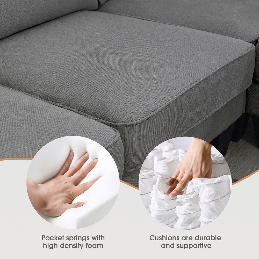 Modern U Shape Sectional Sofa with 3 Pillows  7 Seat Fabric Sectional Sofa Set for Living Room Apartment Office