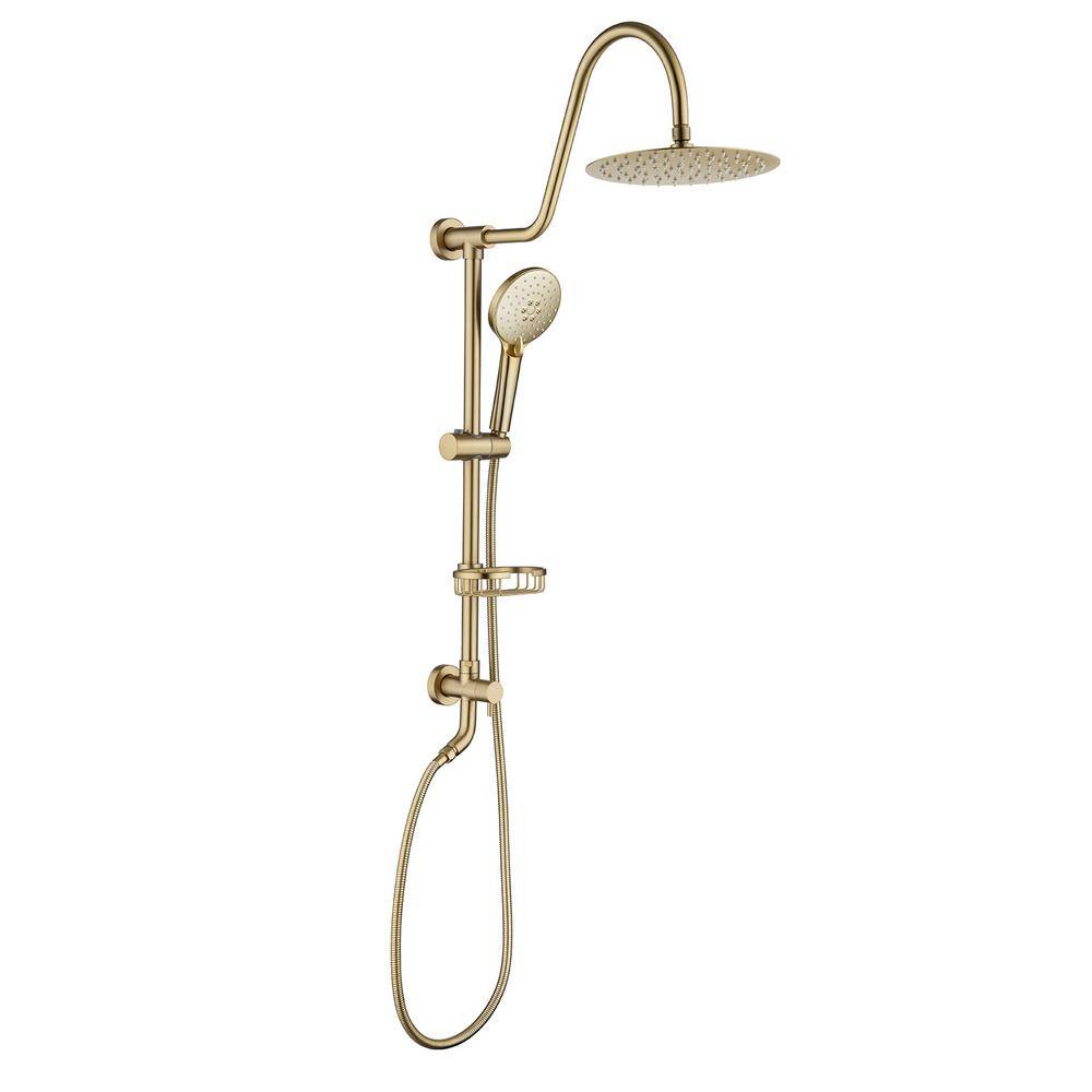 RAINLEX 3-Spray Patterns with 2.2 GPM 10 in. Wall Mount Dual Shower Heads in Spot Resist Brushed Gold RX2001LSJ