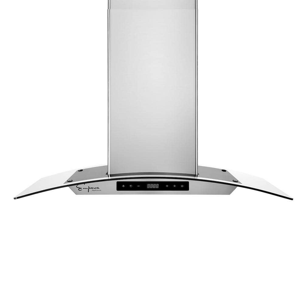 Empava Deluxe 36 in 400 CFM Ducted Glass Kitchen Island Range Hood in Stainless Steel with Glass Cover and Soft Controls