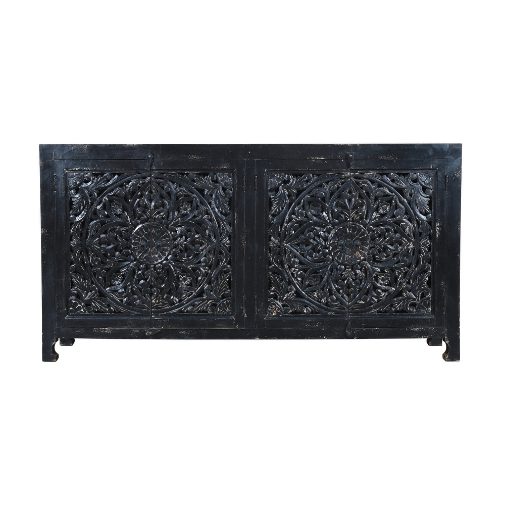 Hawk Black Hand carved 4 Door Sideboard Cabinet