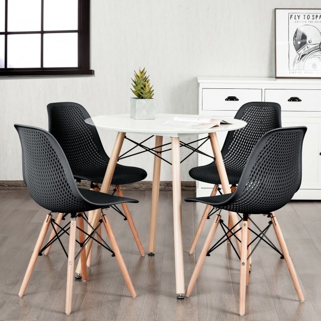 4 Pcs Modern Plastic Hollow Chair Set with Wood Leg - 22