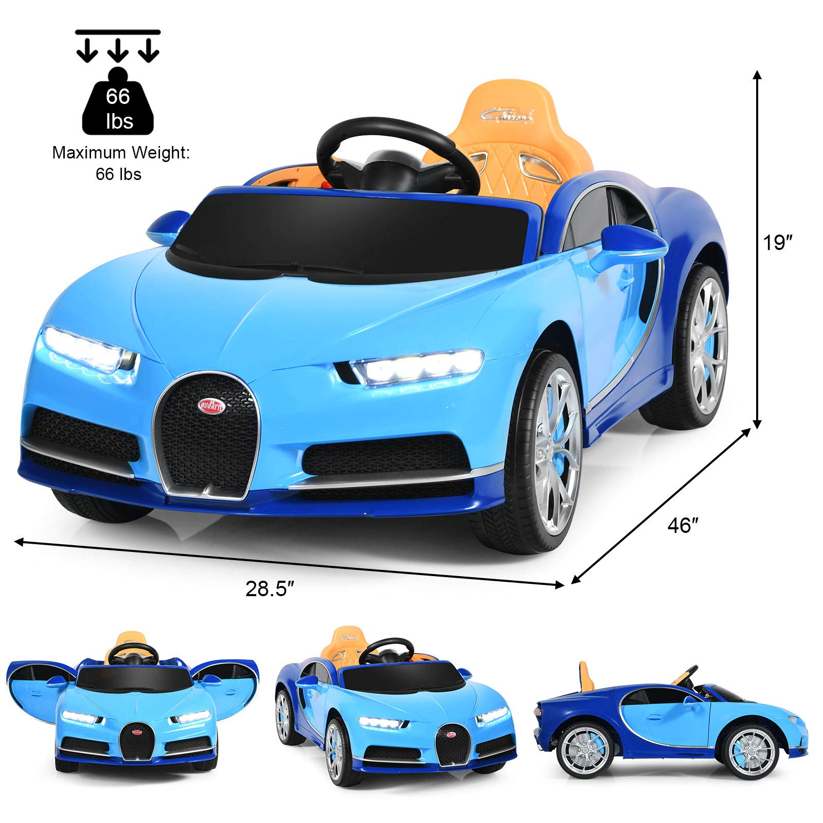 Costzon Ride on Car, Licensed Bugatti 12V Battery Powered Car w/ 2.4G Remote Control