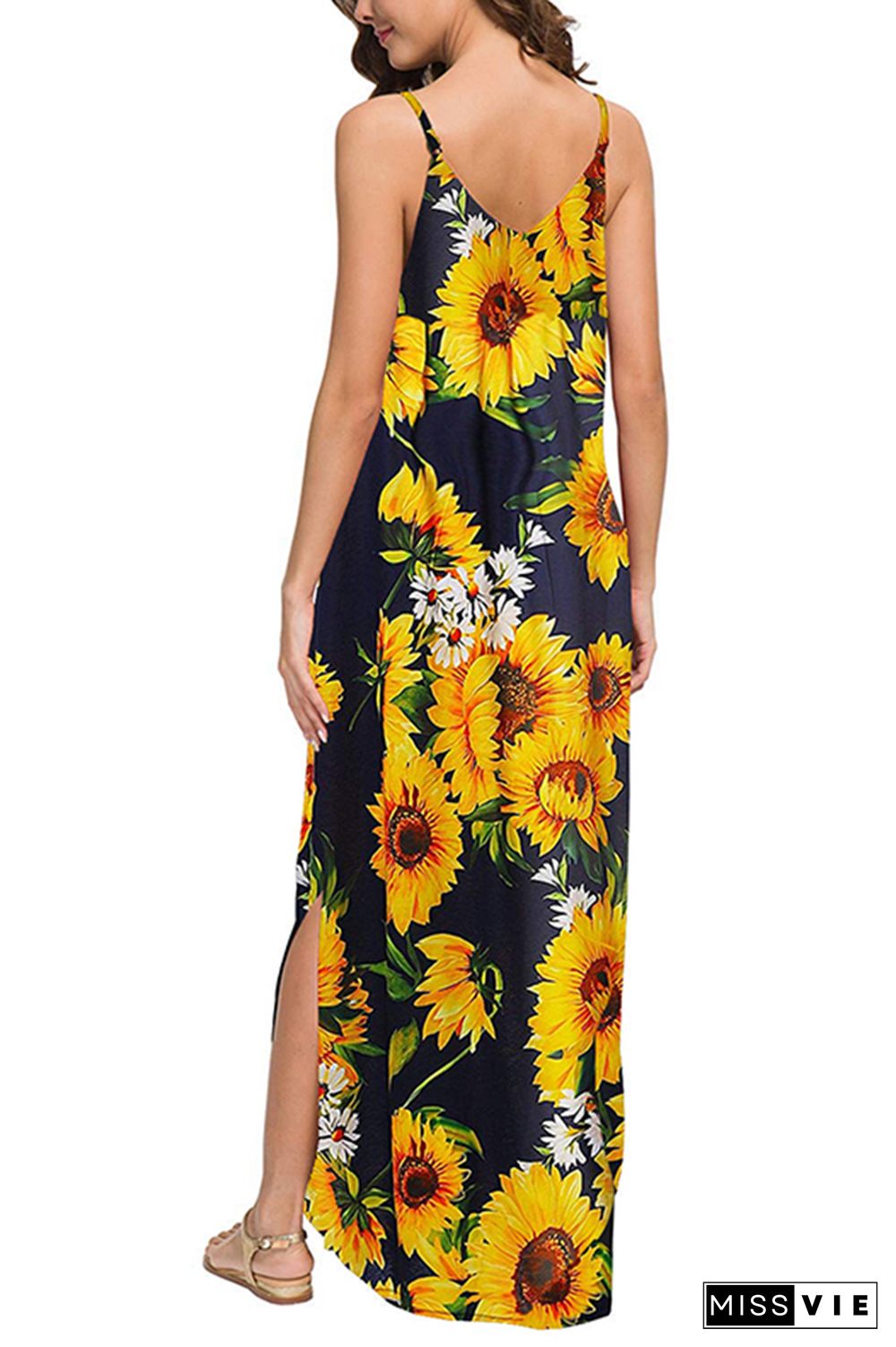 Sling V-Neck Sunflower Dress