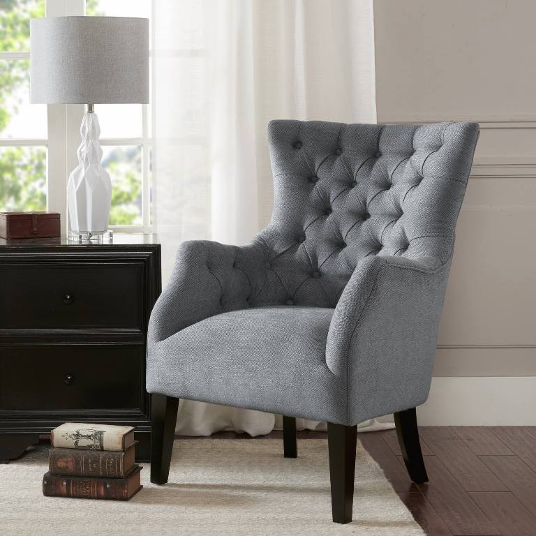 Madison Park Hannah Button Tufted Wing Chair in Grey - Olliix MP100-0150