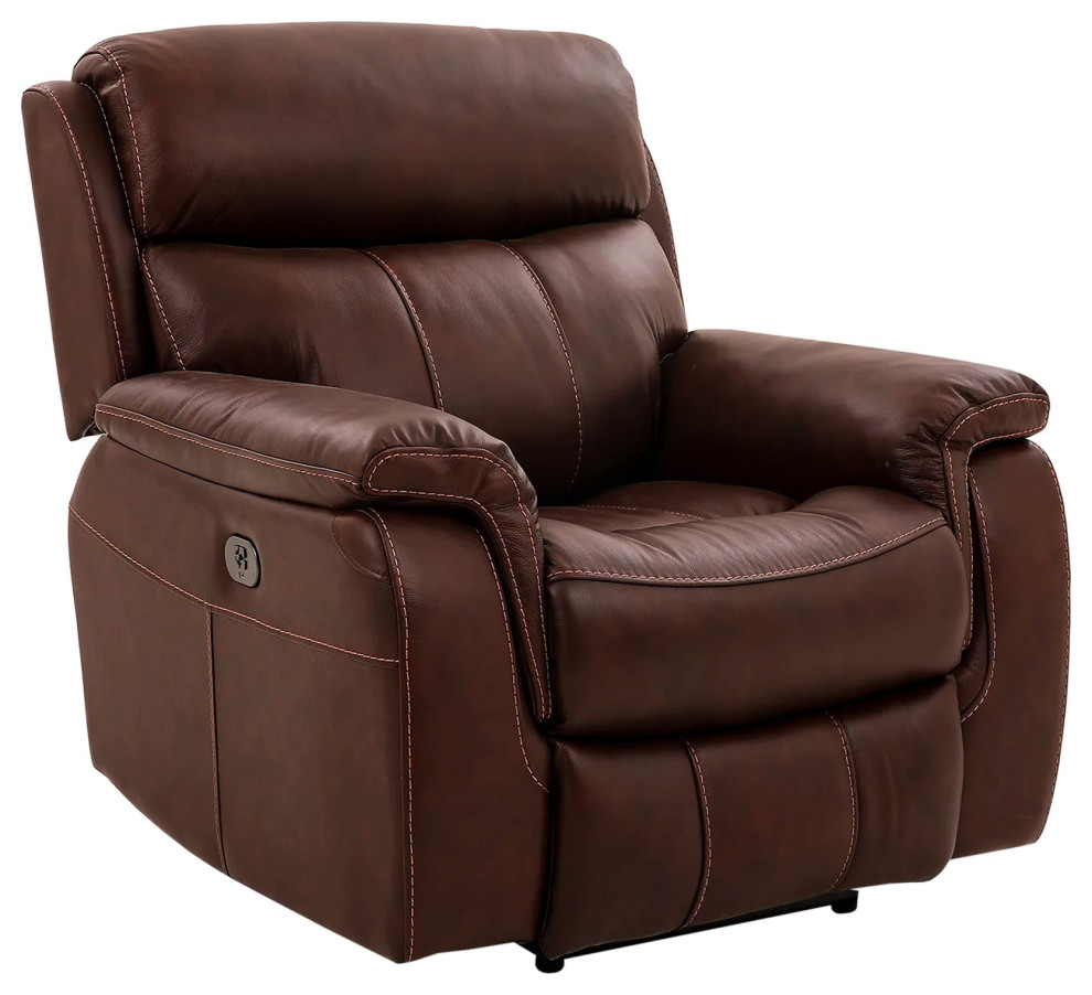 Montague Dual Power Reclining 2 Piece Sofa and Recliner Set  Brown Leather   Contemporary   Living Room Furniture Sets   by Homesquare  Houzz