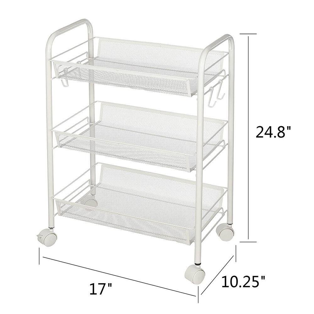 Tatahance 3-Tier Metal Wheeled Rolling Utility Cart in White W89856514-Z