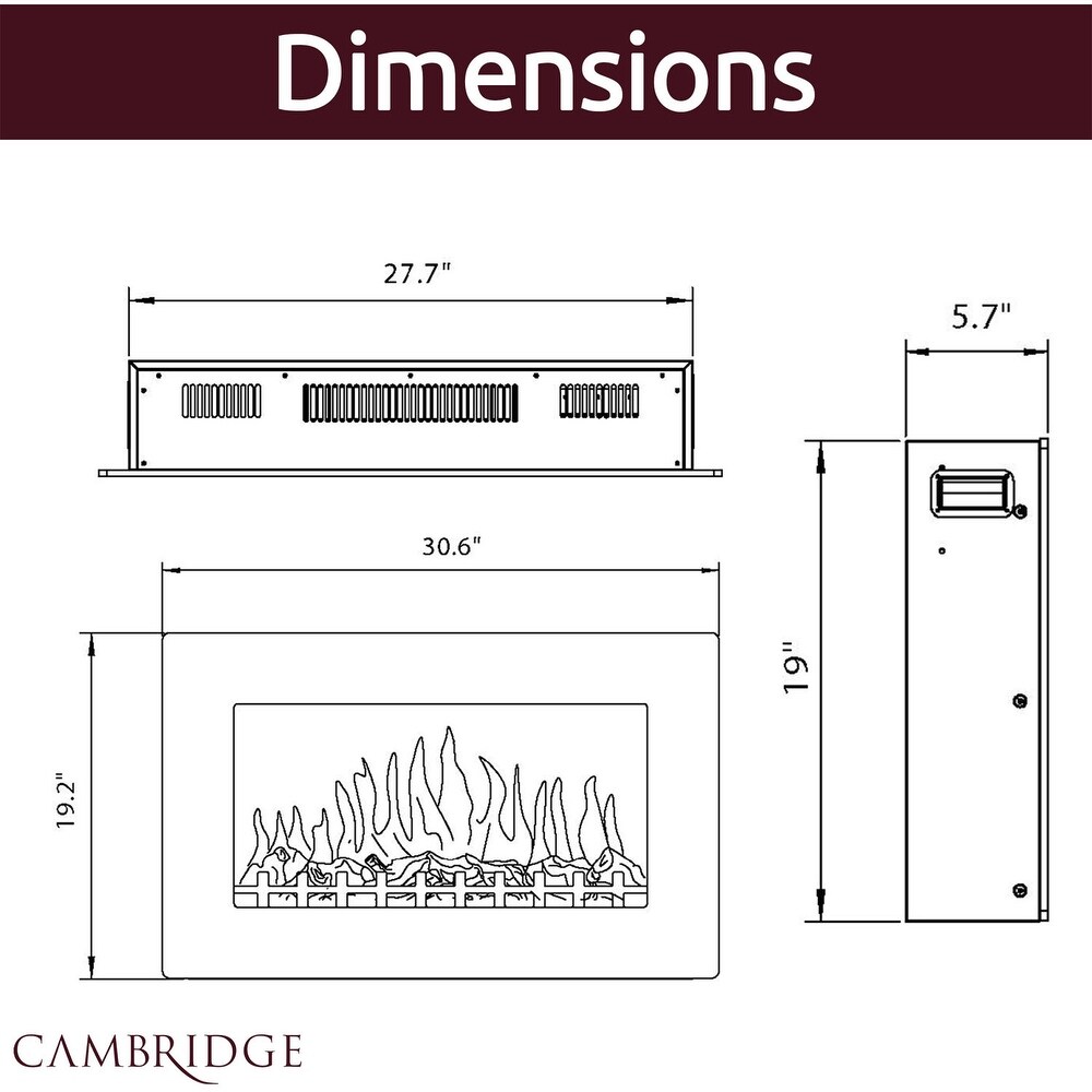 Cambridge CAM30WMEF 2WHT Callisto 30 In. Wall Mount Electric Fireplace with White Flat Panel and Realistic Log Display