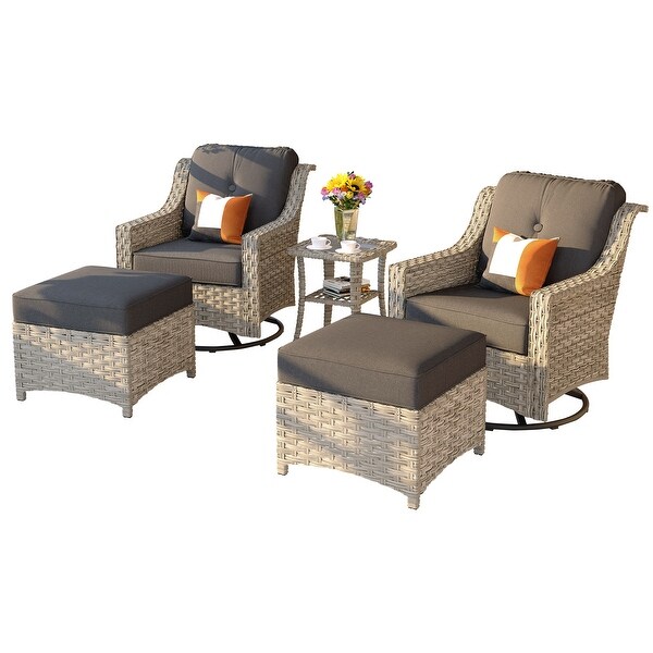 OVIOS 5 Pieces Outdoor Wicker Curved Swivel Chair Set With Ottoman