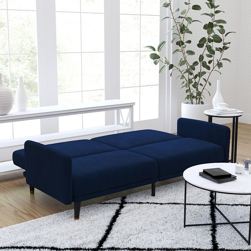 Merrick Lane Pavan Mid Century Modern Split-Back Sofa Futon with 3 Recline Positions In Elegant Navy Velvet Upholstery