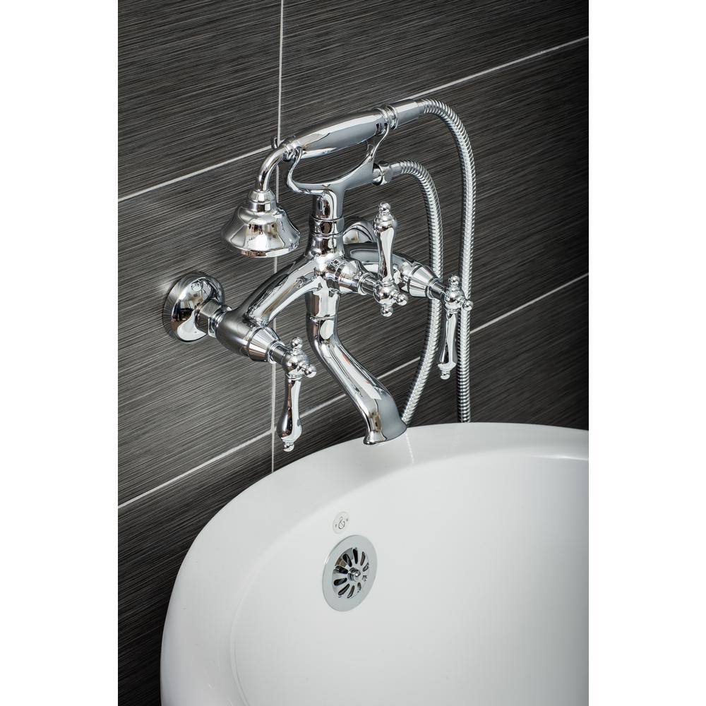 PELHAM  WHITE Vintage Style 3-Handle Wall Mount Claw Foot Tub Faucet with Metal Levers and Handshower in Chrome PW82516-L-PC