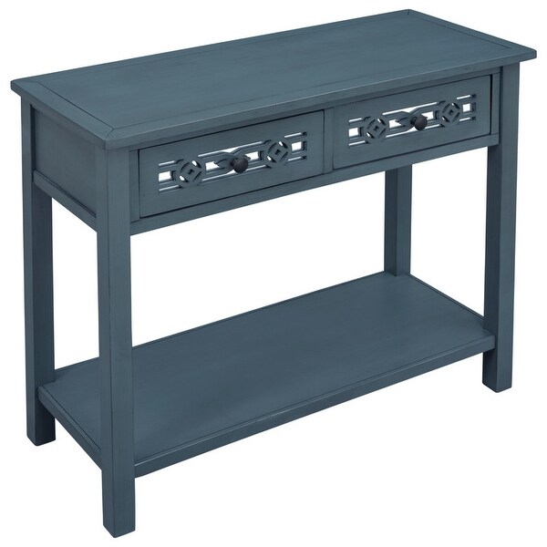 Classic Console Table with Hollow-out Decoration Drawers and Shelf