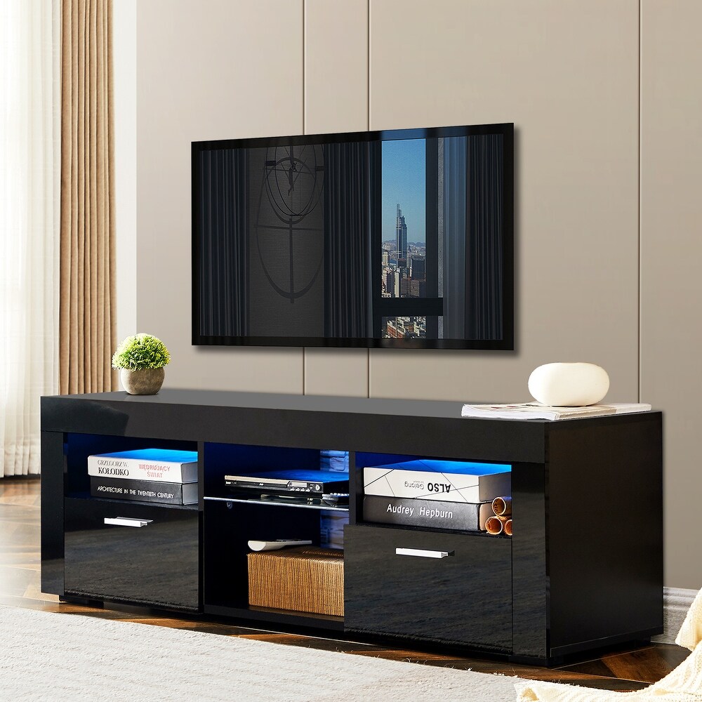 Morden TV Stand with 16 LED Light  4 Light Mode   Brightness  TV Cabinet with 2 Drawers  Entertainment Center for TVs up to 55\