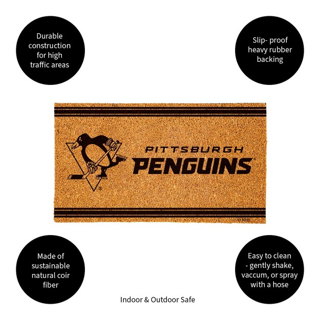 Evergreen Pittsburgh Penguins Logo Turf Mat Brown 28 X 16 Inches Indoor Outdoor Doormat