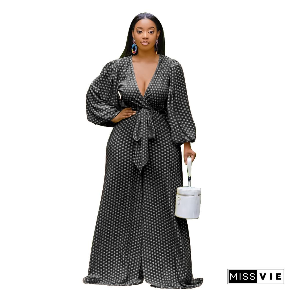 Casual Plus Size Fluffy Speckled Waist Jumpsuit