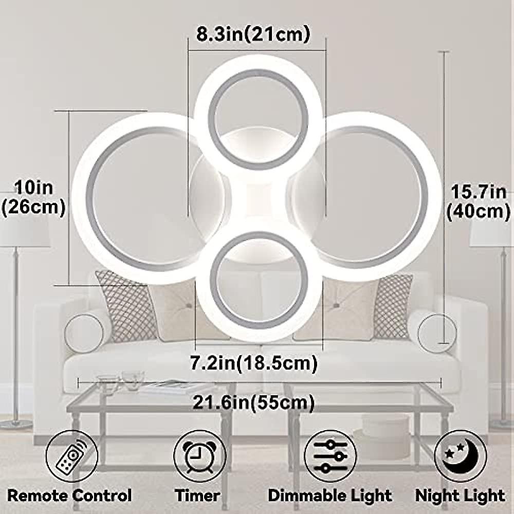 34W LED Ceiling Light with Remote， Memory 3000-6000K Dimmable Modern Flush Mount Ceiling Lighting Fixture White 4 Rings Round Chandelier Ceiling Lamp