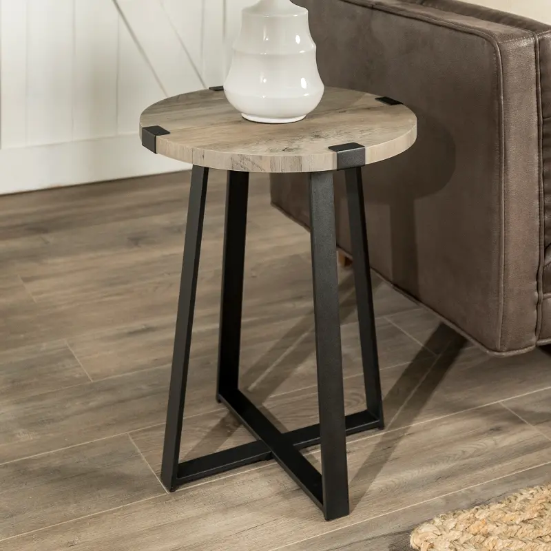 Gray Wash Side Table - Metal Wrap - Walker Edison