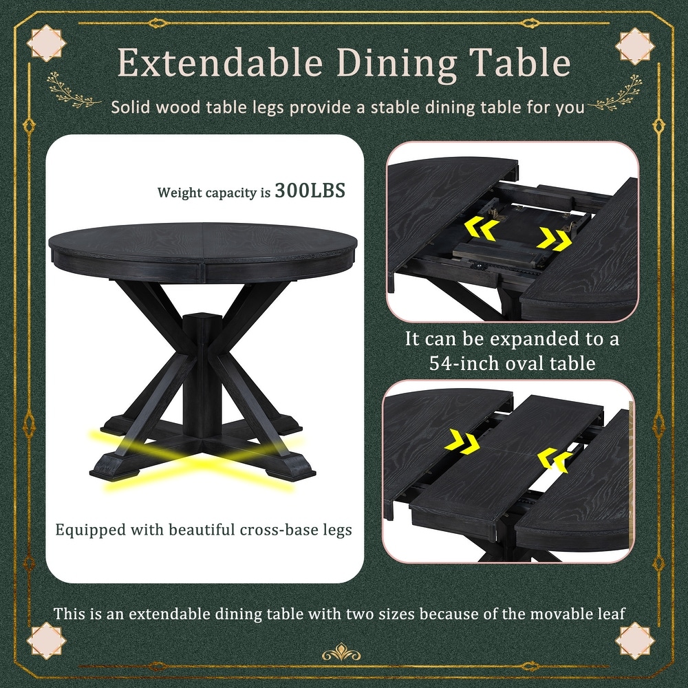 Round Dining Table Set Extendable End Table with 4 Chairs