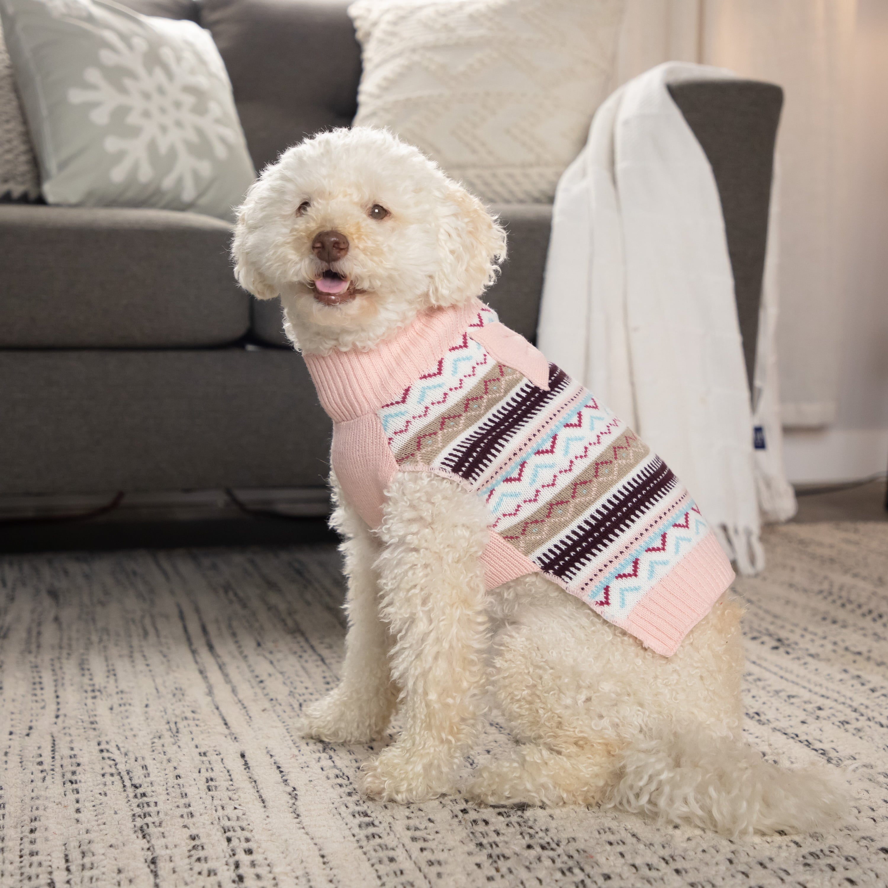 Vibrant Life， Dog and Cat Clothes， Fair Isle Pet Sweater， Pink， S