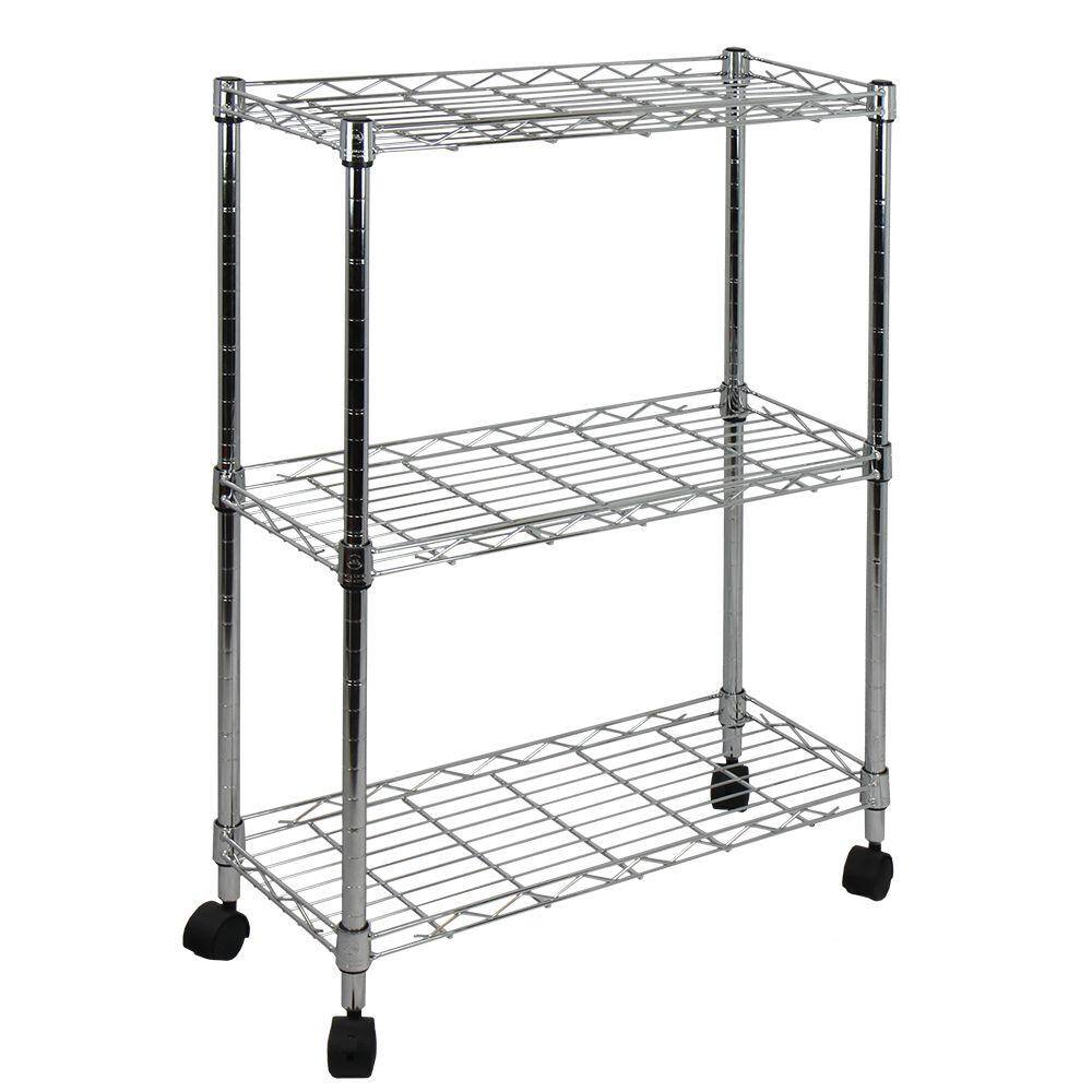 Oceanstar Chrome 3-Tier Metal Garage Storage Shelving Unit 9.1 in. W x 32 in. H x 22.50 in. D AUS1477