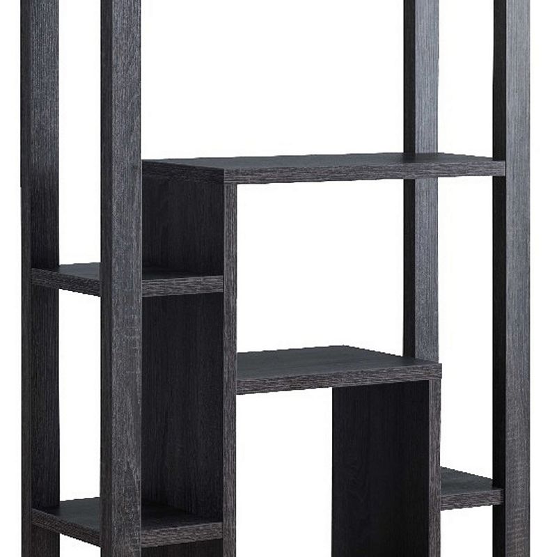 71 Inch Edward Wood Display Cabinet with Open Frame， Multiple Shelves， Gray