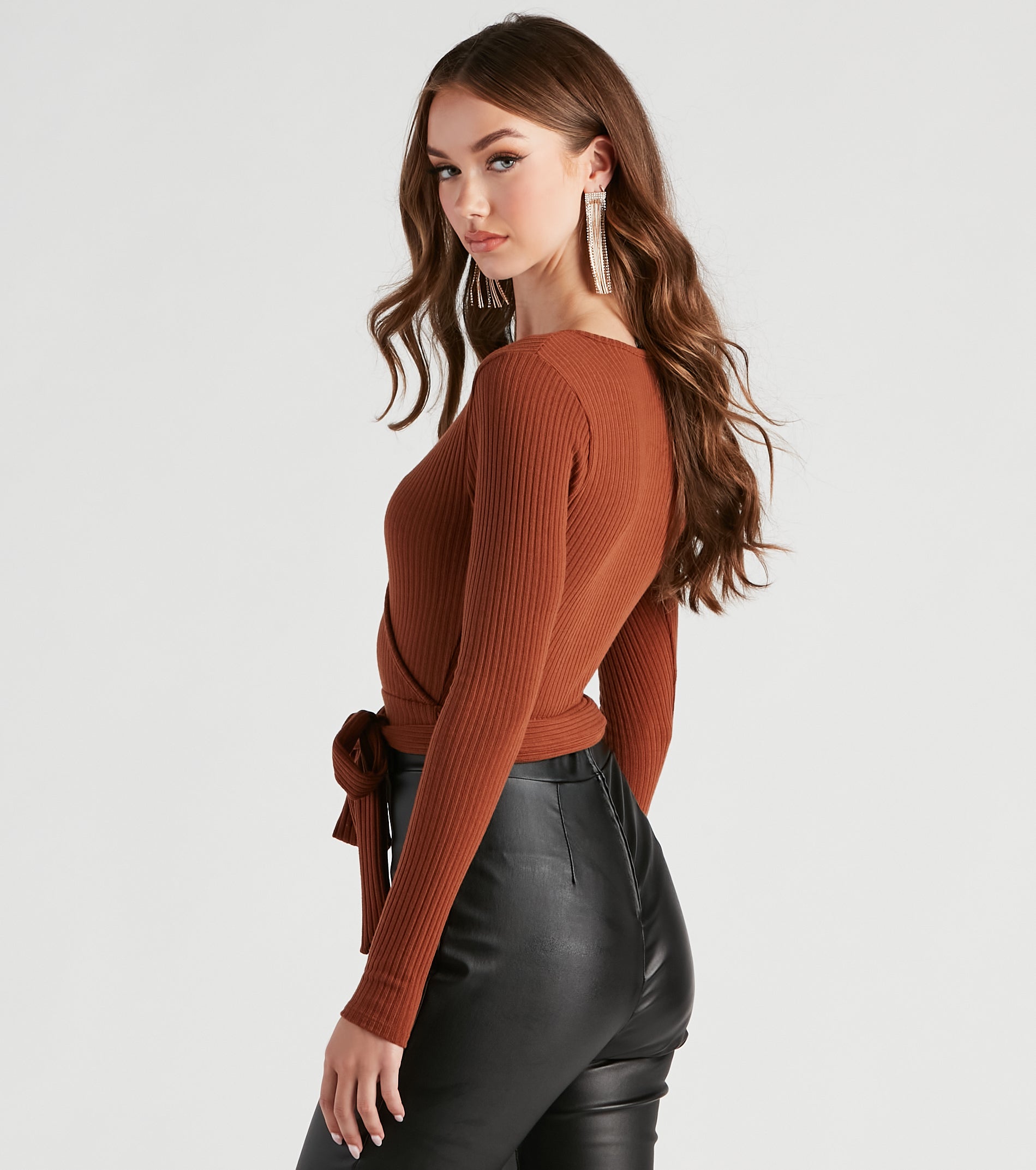 Basic Ribbed Knit Tie Waist Top