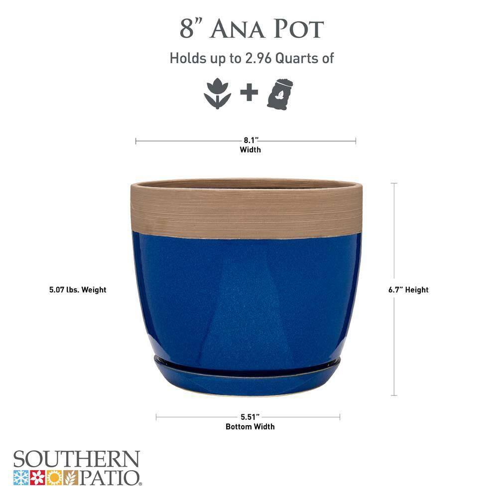 Southern Patio Ana Medium 8.1 in. x 6.7 in. 3 Qt. Navy Blue Ceramic Indoor Pot (2-Pack) CRM-064824A