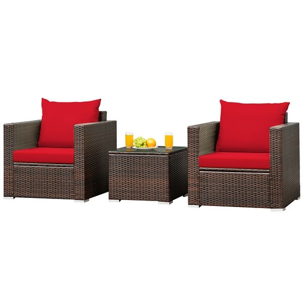 Costway 3PCS Patio Rattan Furniture Set Conversation Sofa Cushioned