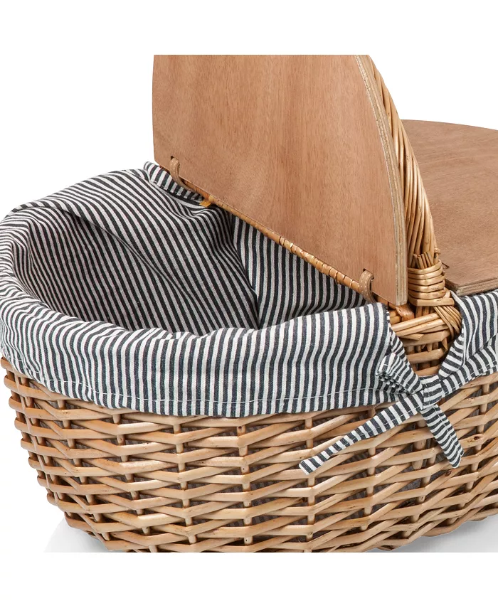 Picnic Time Country Navy and White Striped Picnic Basket