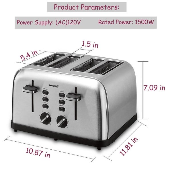 4 Slice Toaster with Wide Slot Removable Crumb Tray for Bread and Bagels