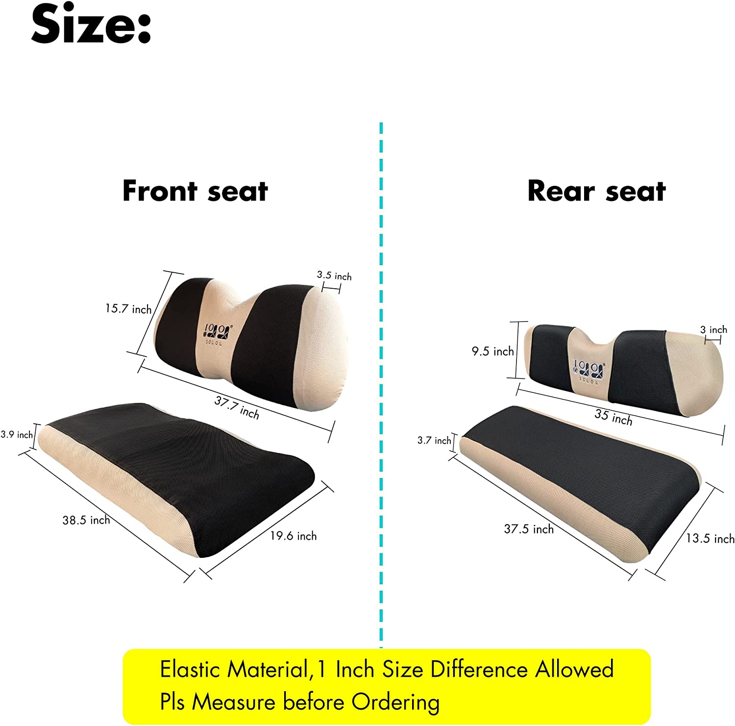 10L0L Golf Cart Front Rear Seat Cover Set Fit Yamaha and Club Car Precedent， Breathable Polyester Golf Cart Part Accessories Black Beige L+XS size