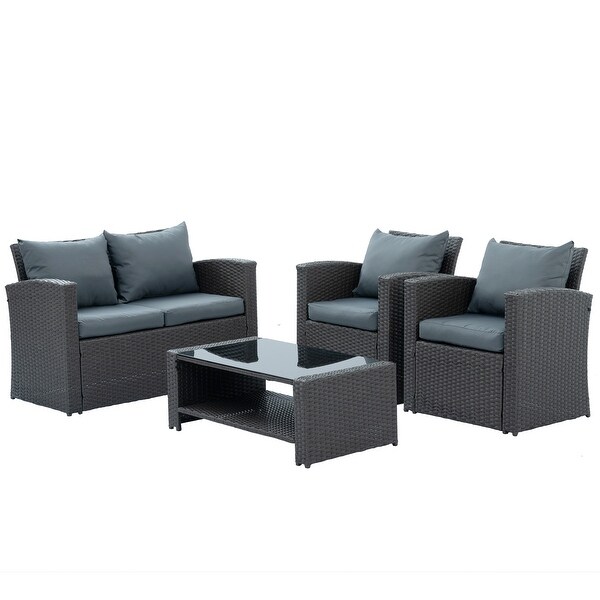 4Piece Dark Gray Wicker Patio Set