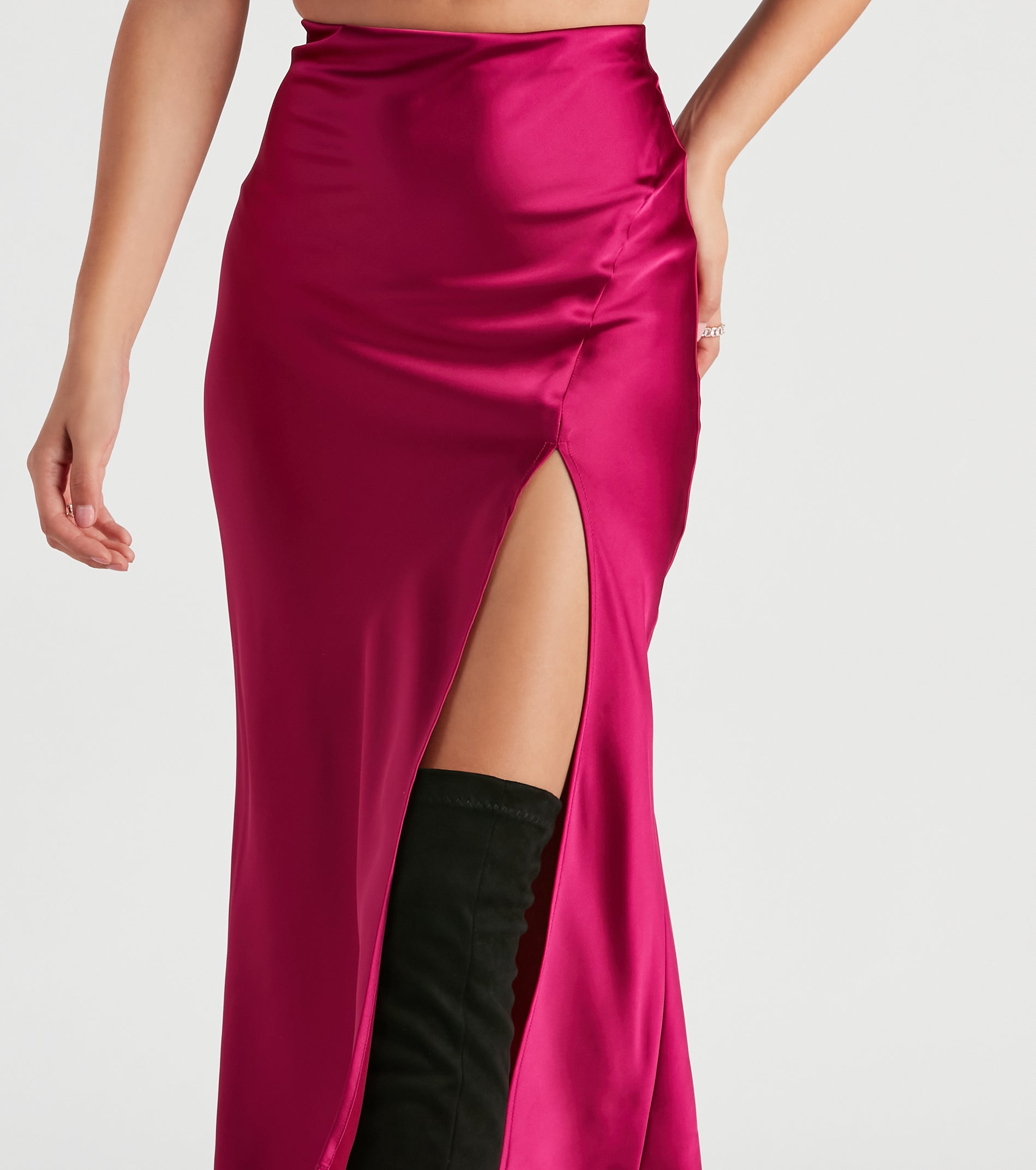 Scene Stealer High Slit Satin Midi Skirt