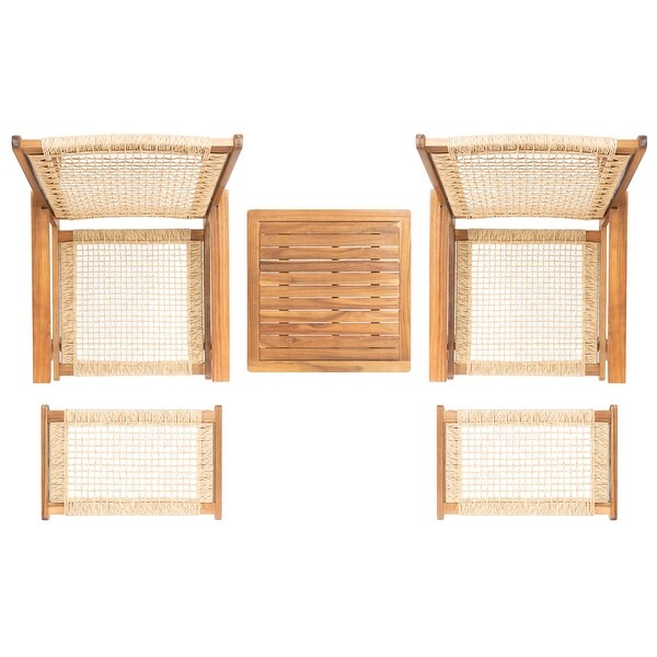 SAFAVIEH Chantelle Outdoor Solid Wood Chaise Lounge Chair and Stool Set of 2 (Includes End Table)