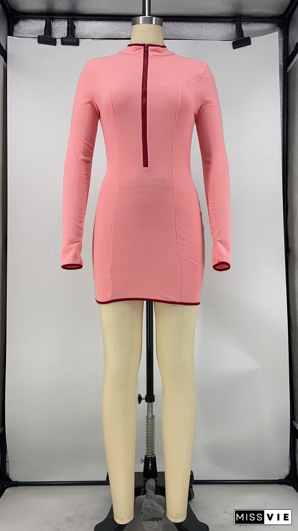 Solid Color Long Sleeve Patchwork Hip-hugging Dress