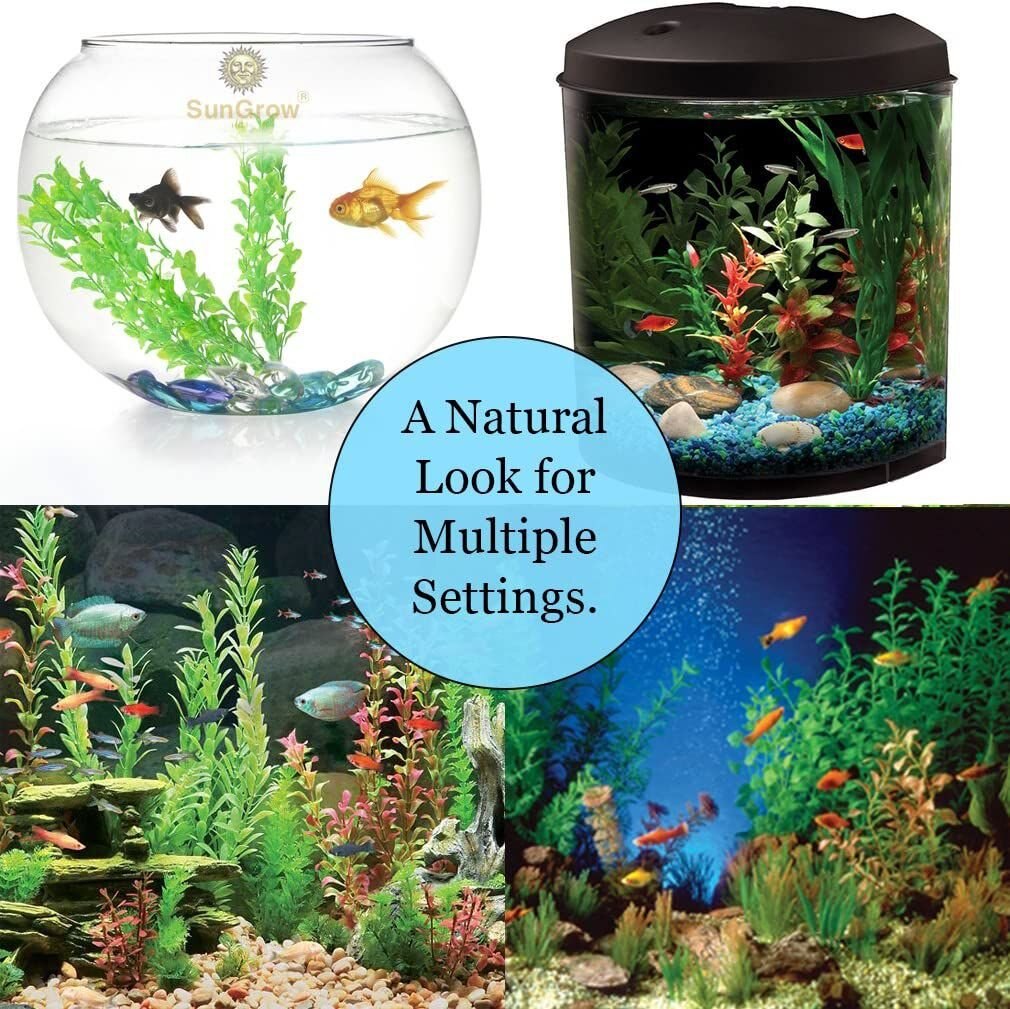 SunGrow Tall Aquarium Plastic Plants Betta Fish Hide Tank Decorations， 10-in， 3 count