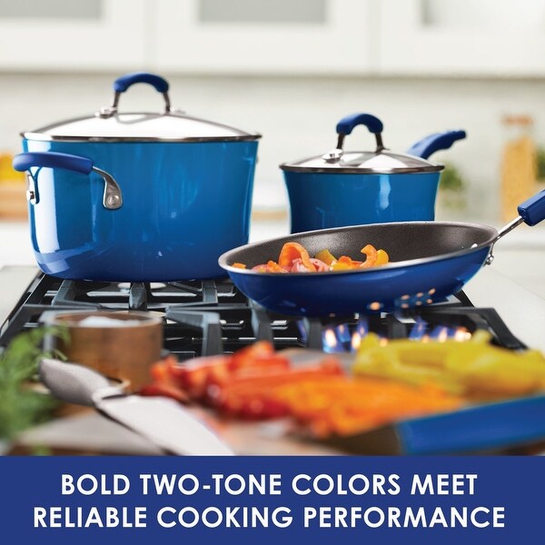 14-Piece Hard Porcelain Enamel Nonstick Pots and Pans Sets， Cookware Set， Blue