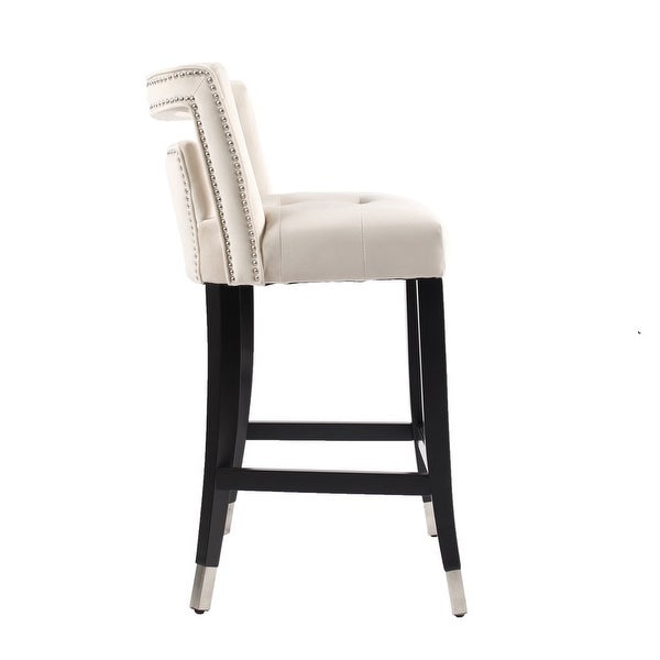 Suede Velvet Barstool with nailheads and backrest，Set of 2