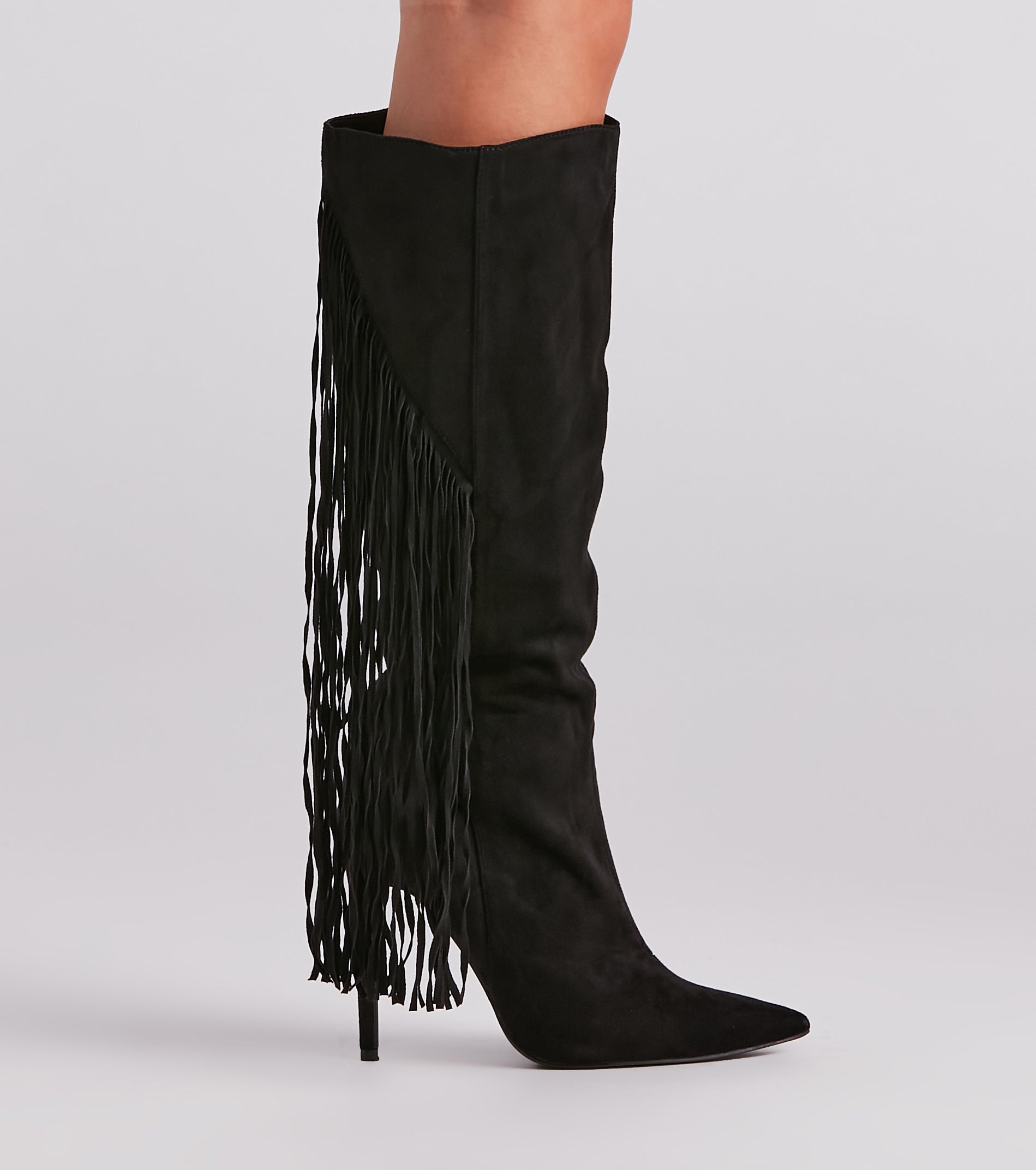 Chic Strut Fringe Knee-High Stiletto Boots