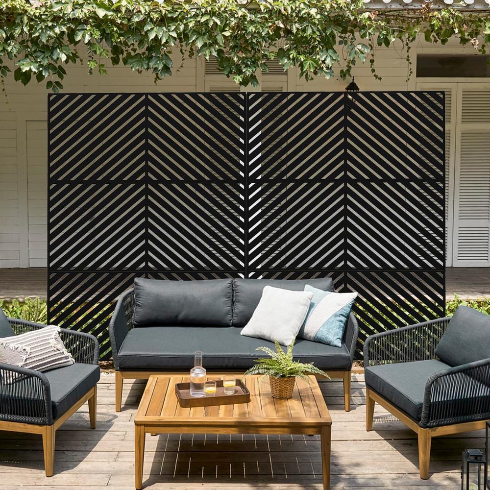 Tunearary 76 in. Black Outdoor Galvanized Steel Privacy Screen Garden Fence with Stand for Home, Backyard PFH-S203LYF