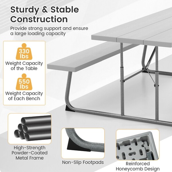 Gymax Folding Picnic Table w/ 2 Benches 6 FT Camping Table Set w/