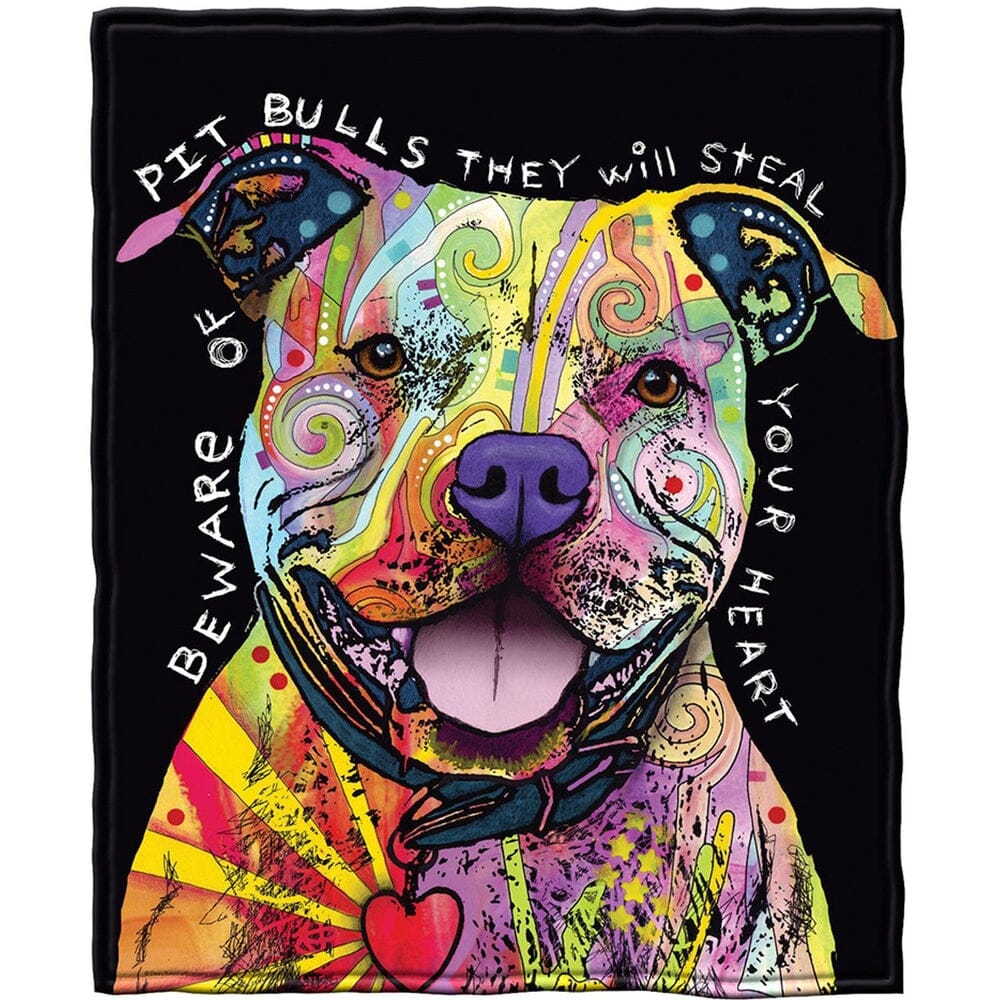 Beware of Pit Bulls They Will Steal Your Heart Super Soft Plush Fleece Throw Blanket by Dean Russo