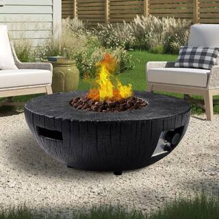 CASAINC 28 in. Black Outdoor Gas Fire Pit 30000 BTU Round Fire Bowl with Lava Rock and Waterproof Cover HYFP-01