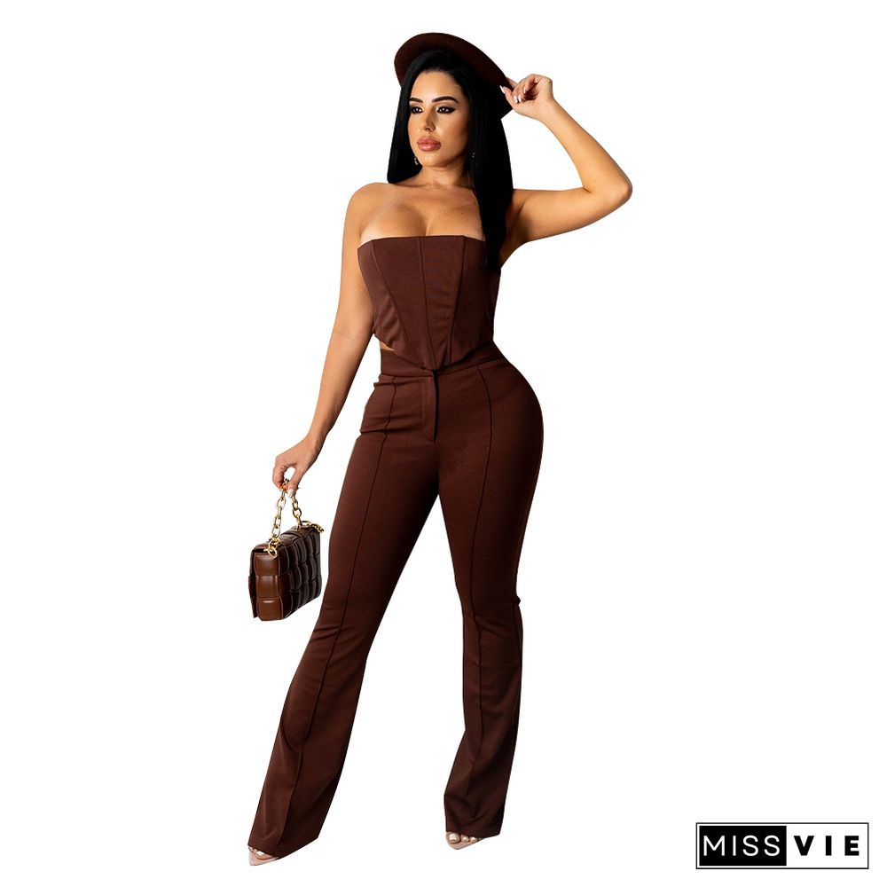 New Sexy Tube Top Slim Flared Pants Nightclub Set