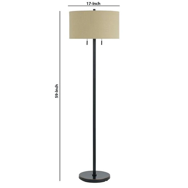 Metal Body Floor Lamp with Fabric Drum Shade and Pull Chain Switch, Black